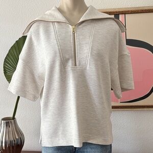 Heatherd Oatmeal Half-Zip Short Sleeve Hoodie